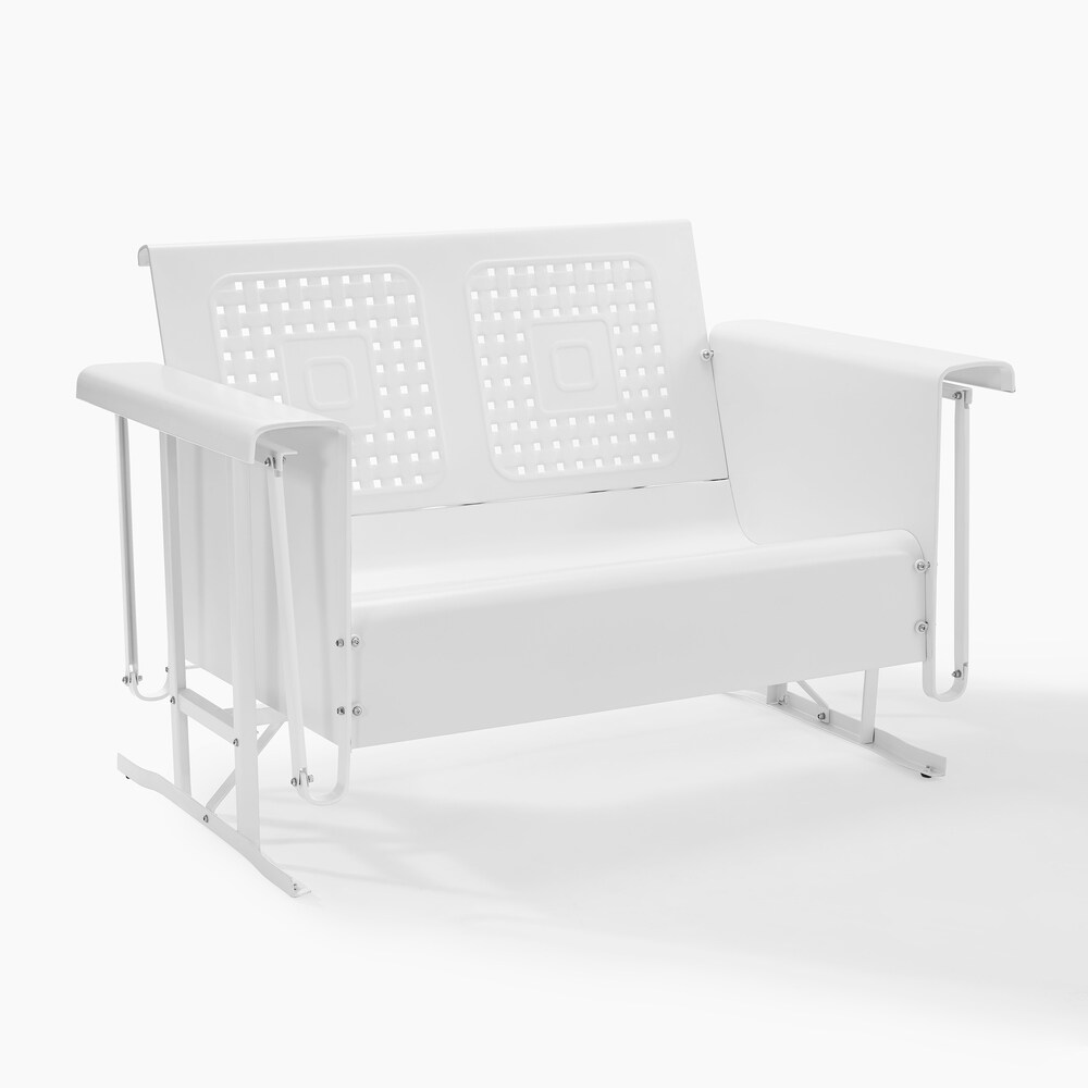 Bates Retro White Steel Outdoor Loveseat Glider   9' x 12'