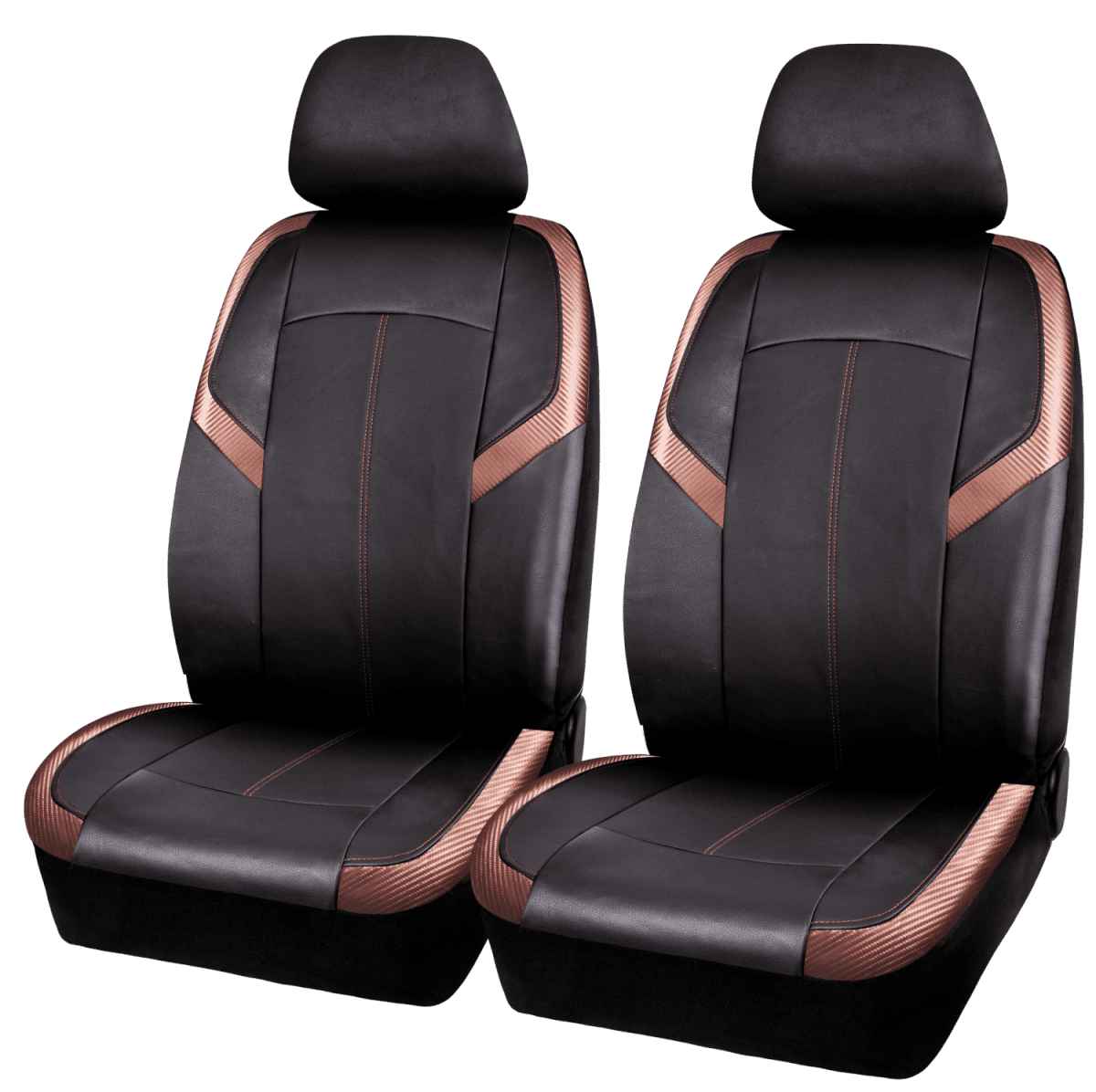 Auto Drive 2 Piece Carbon Fiber High Back Seat Covers Leather Copper， Universal Fit， 1902SC32