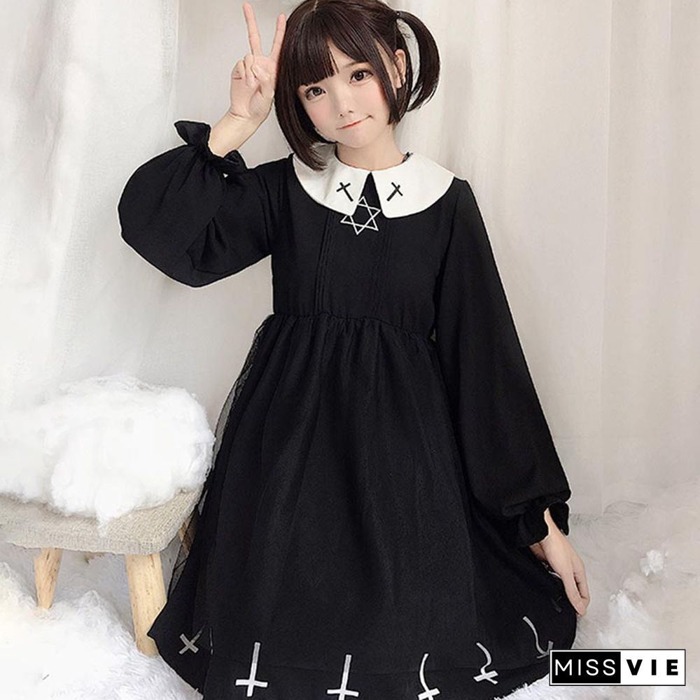 Cross Gothic Six-Pointed Star Print Dress