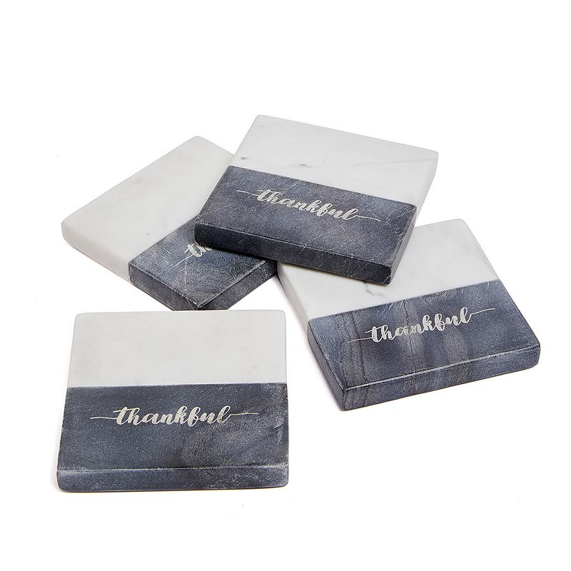 Grey Thankful Marble 4 Pack Coaster Set