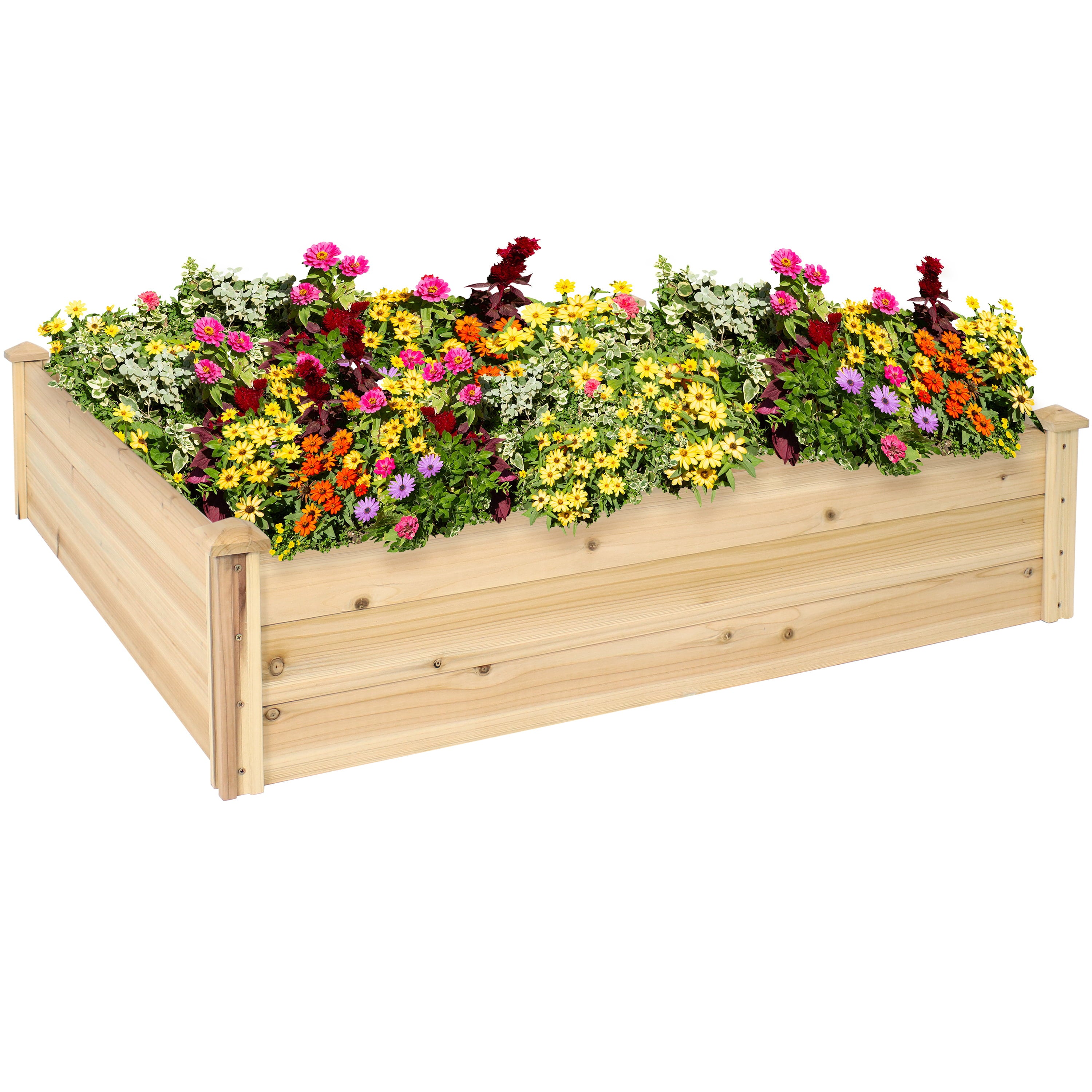 Sunnydaze Outdoor Square Wood Raised Garden Bed for Flower, Vegetable, and Herb Gardening - 48" Square - Brown