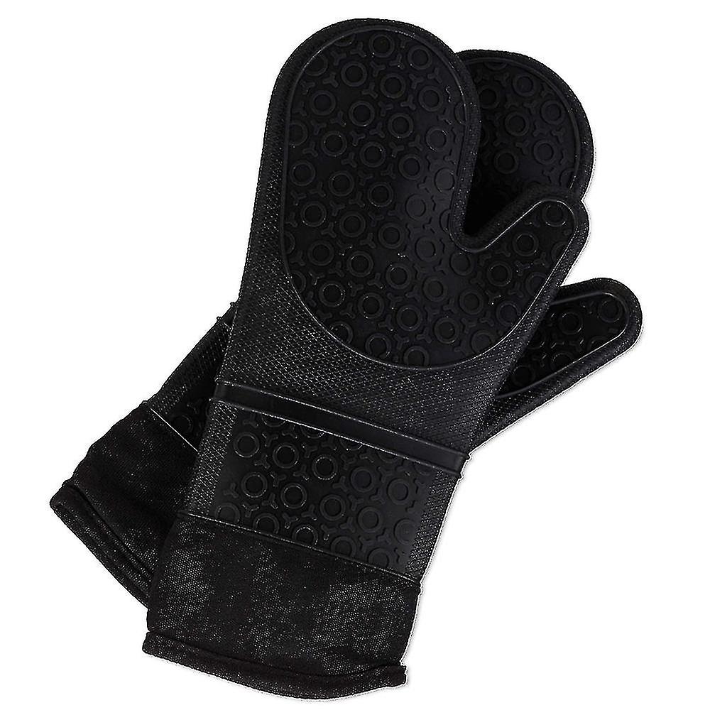 1 Pair Soft Non-slip Oven Gloves，black