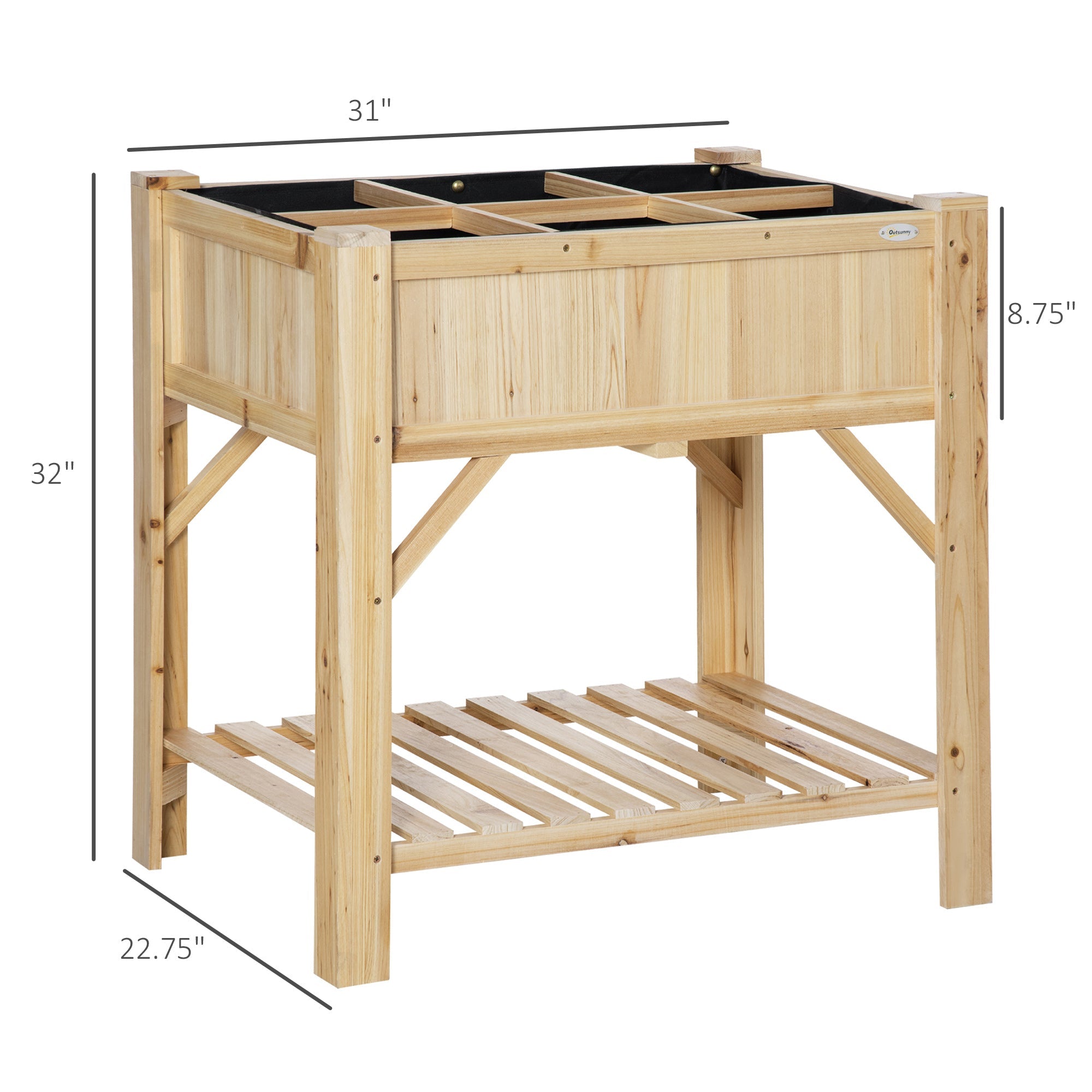 Outsunny Raised Garden Bed, Wood 6 Grid, 31" x 23" with Storage Shelf, Water Draining, Planter Box for Vegetables, Flowers, Herbs, Patio