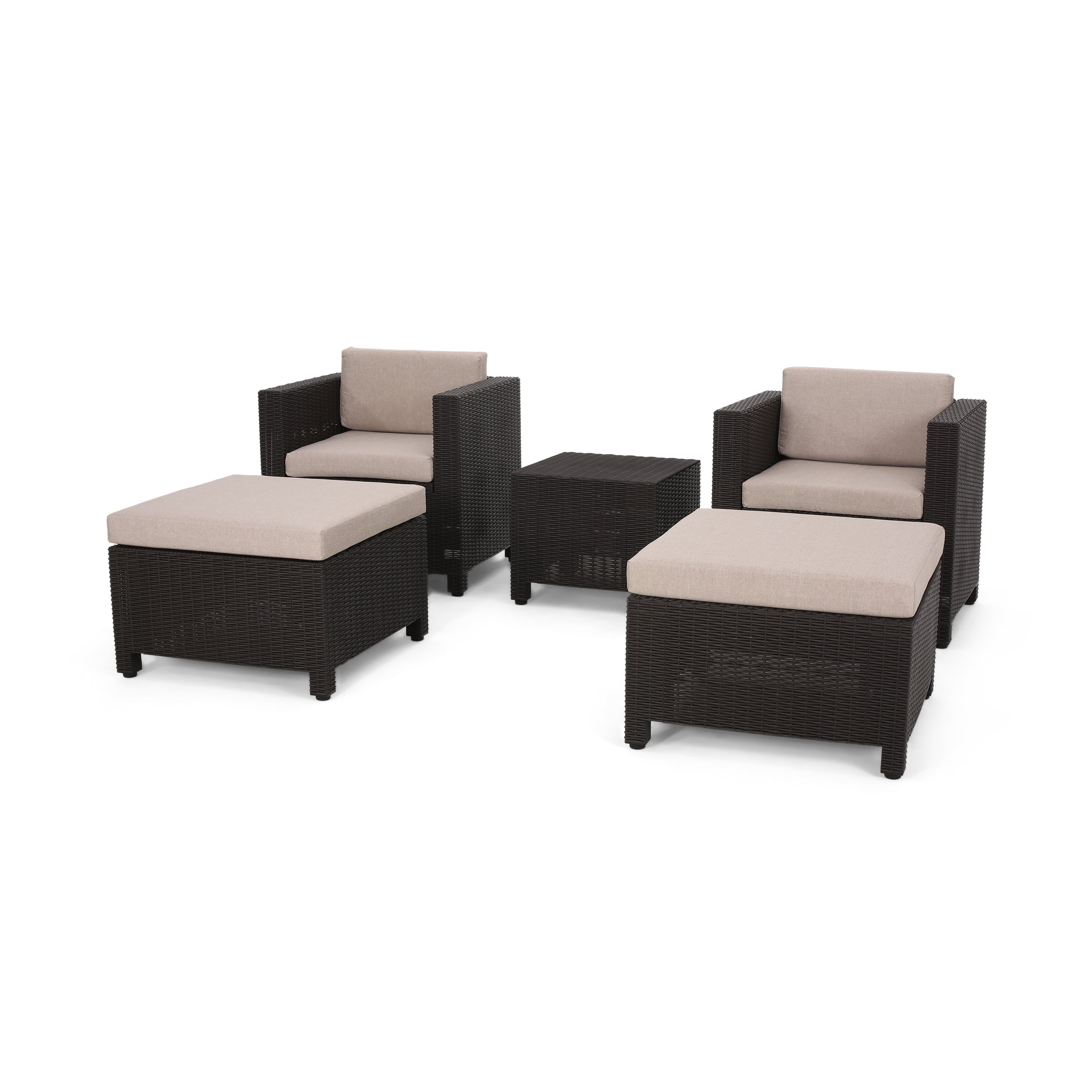 Riley Outdoor Wicker Print 2 Seater Chat Set with Ottomans