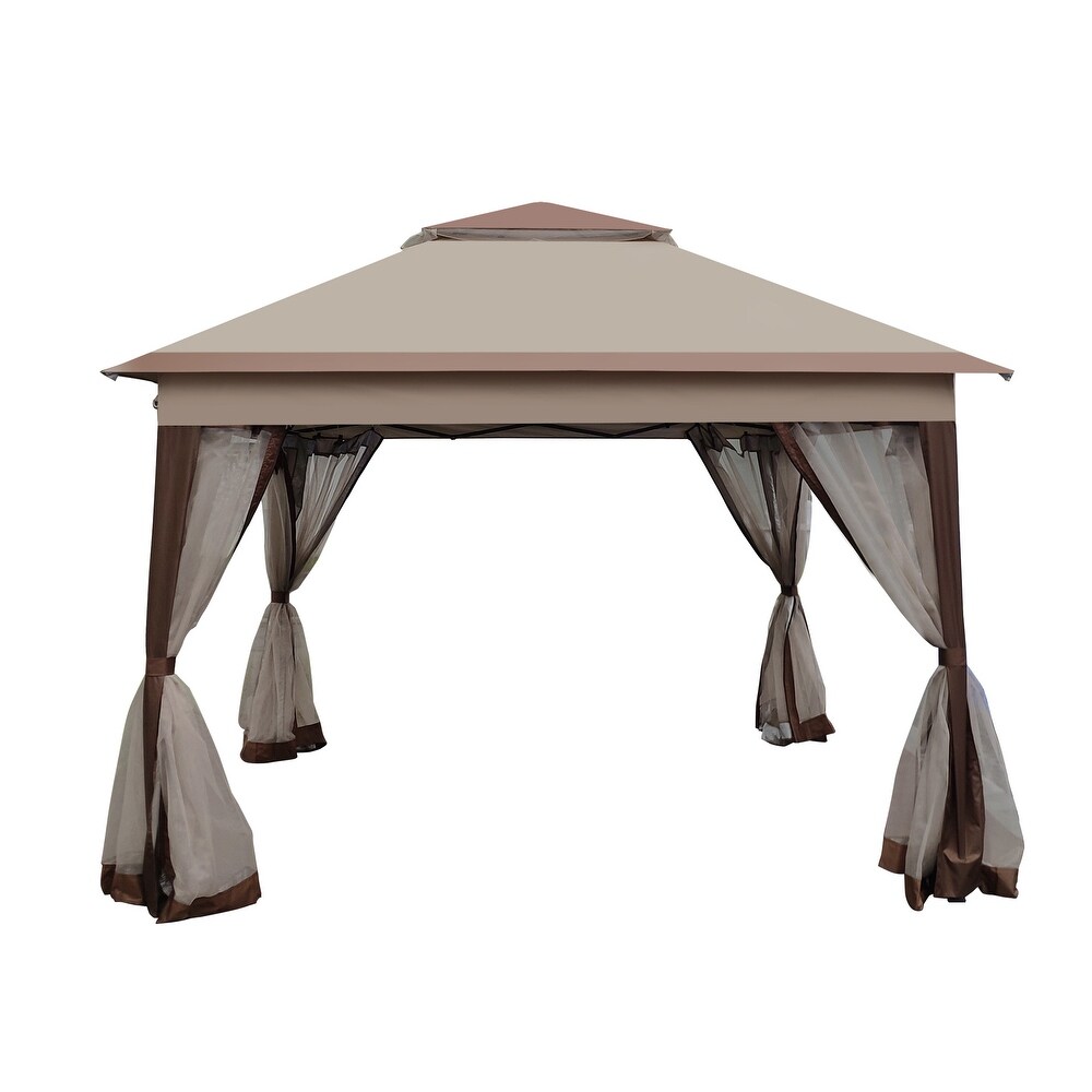 Coffee 11 x 11 ft Pop Up Gazebo with Removable Netting  Sandbags