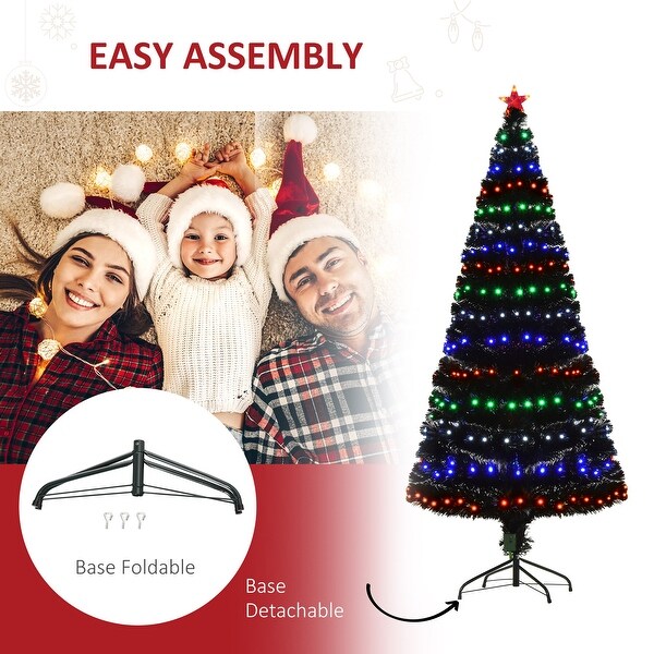 HOMCOM 6 ft. Prelit Artificial Christmas Tree with Stand，Colored Christmas Tree