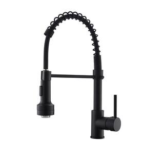 Boyel Living Stainless Steel Faucet Black Single-Handle Faucet Pull-Down Sprayer Kitchen Faucet BM289B-LED-45