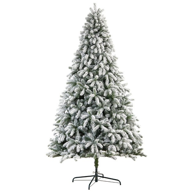 Nearly Natural 9-ft Flocked South Carolina Spruce Christmas Tree With 850 Clear Lights And 2329 Bendable Branches