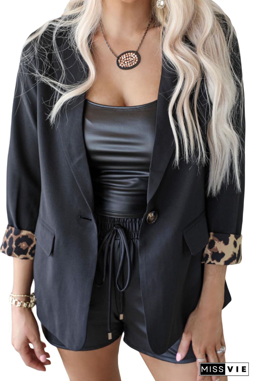 Black Leopard Lined Blazer