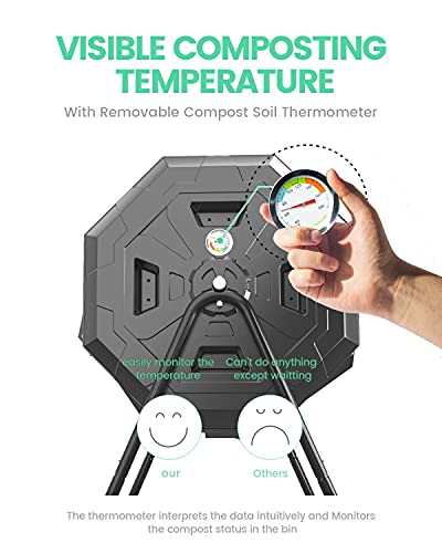 2021 Upgraded Tumbling Composter with Compost Thermometer - Dual Chamber Garden Compost Tumbler Bin(43 Gal, Black)