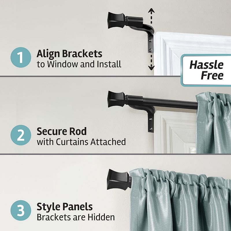 Zenna Home Smart Rods Easy Install Adjustable Cafe Window Rod