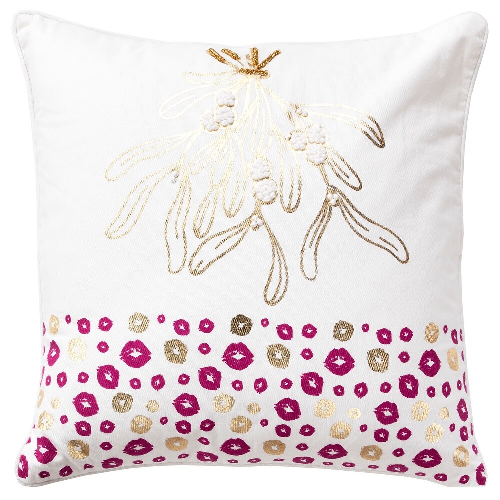 Rizzy Home Gold/Pink Mistletoe Throw Pillow Cover