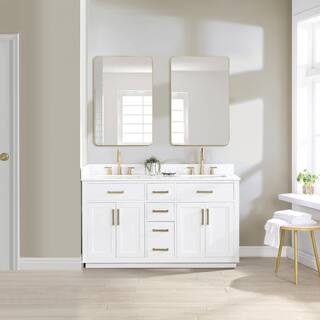 Altair Gavino 60 in. W x 22 in. D x 34 in. H Bath Vanity in White with Grain White Composite Stone Top 557060-WH-GW-NM