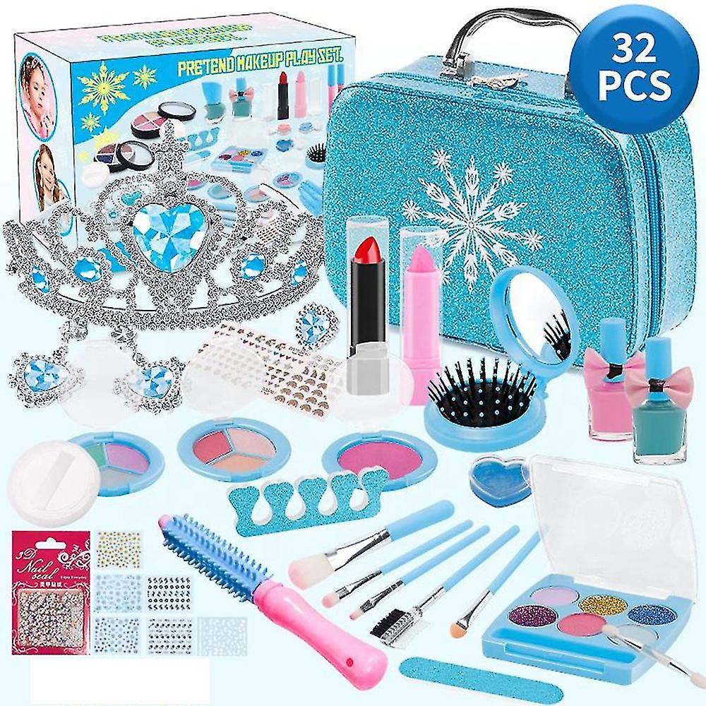 Pretend Makeup Kit Kids Girls Frozen Princess Theme Fake Makeup Toy Play Set With Cosmetic Bag Xmas Gift