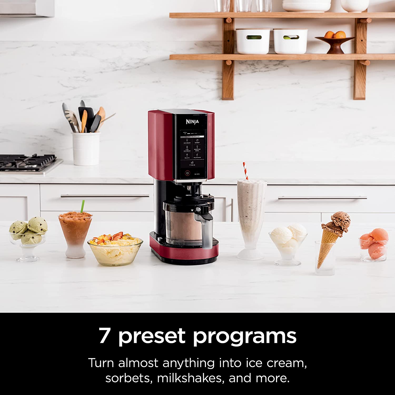 Ninja NC301 RD CREAMi， Ice Cream， Gelato， Milkshake， Sorbet， and Smoothie Bowl Maker， 7 One-Touch Programs， Red (Refurbished)