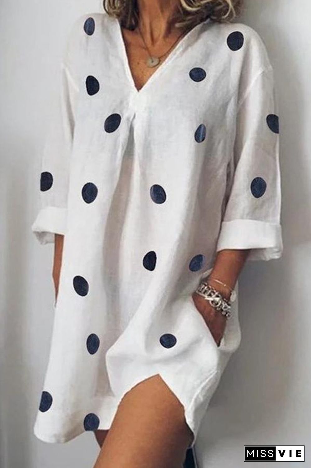 Casual V-neck Printed Loose Dress P10664