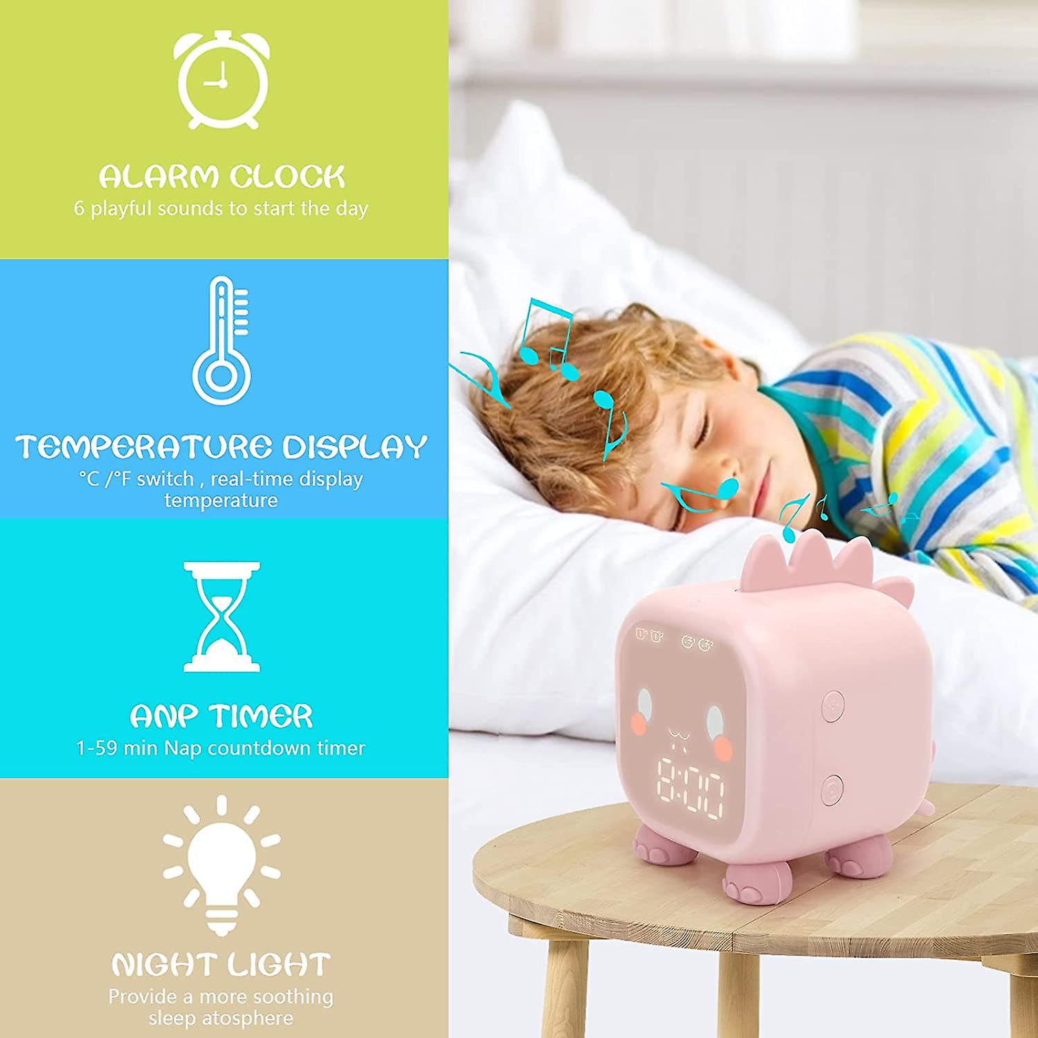 Kids Alarm Clock， Digital Alarm Clock For Kids Bedroom， Cute Dinosaur Alarm Clock Children's Sleep Trainer， Wake Up Light and Night Light With Usb Alarm