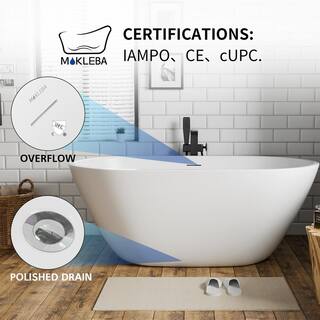 Mokleba 63 in. Acrylic Flatbottom Freestanding Bathtub with Black Pop Up Drain in White BTHD6914967263