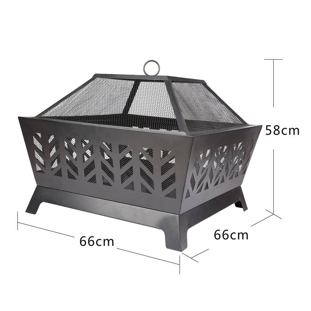 maocao hoom 26 in. x 23 in. Square Metal Wood-Burning Fire Pit Kit in Brown DJ-C-YL013F