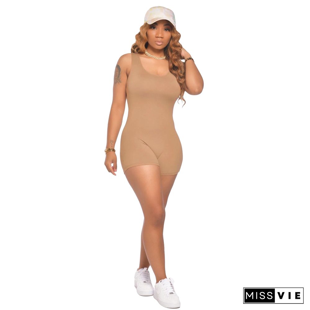 Sexy Solid Color Milk Silk Sleeveless Romper