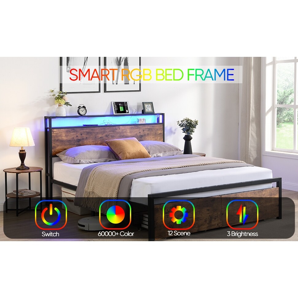 Bed Frame with Storage HeadboardMetal Platform Bed