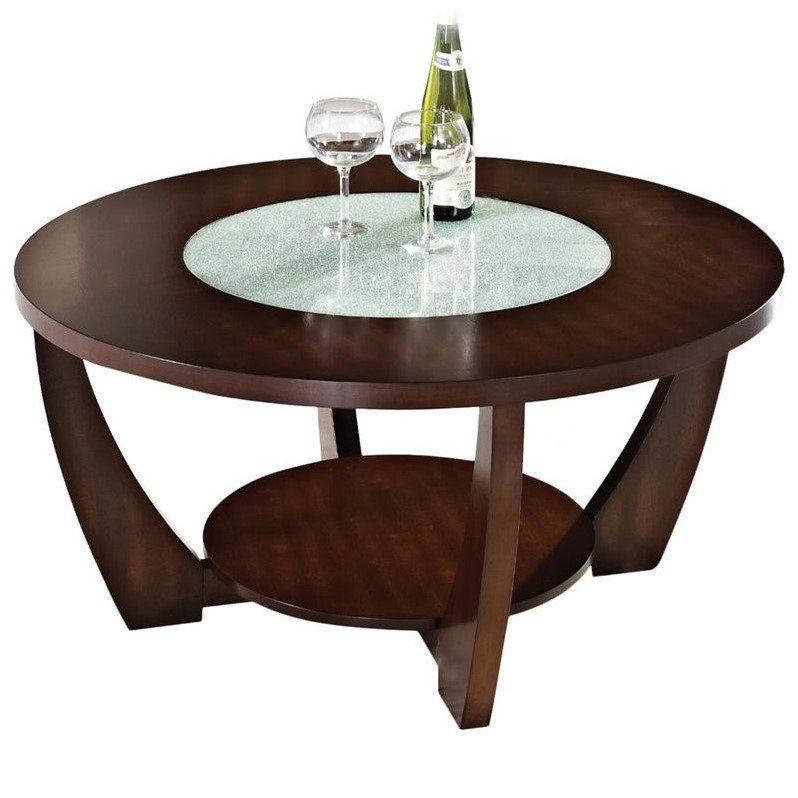Steve Silver Rafael Round Cherry Wood and Glass Coffee Table