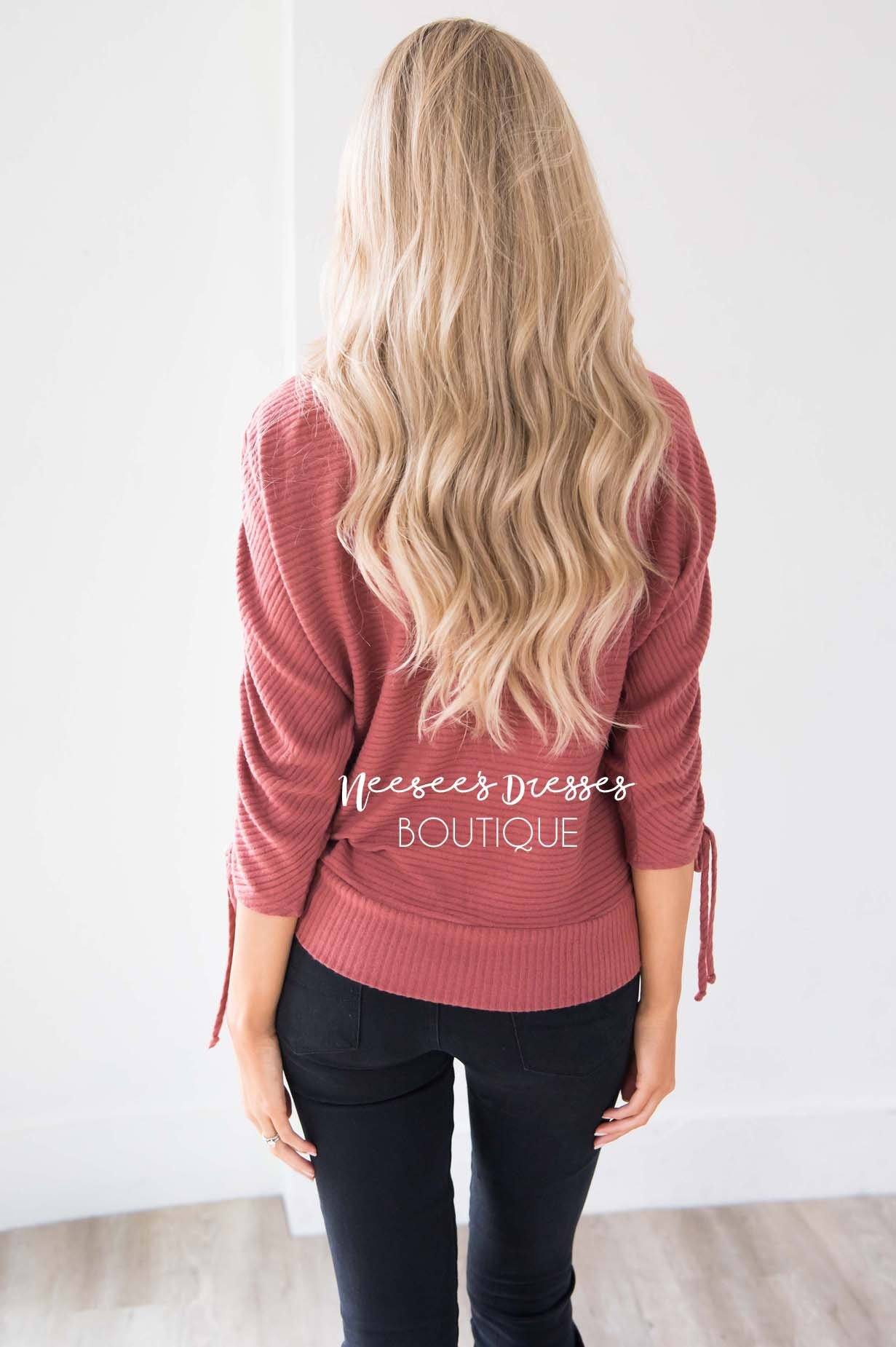 Marsala Ruched Sleeve Sweater