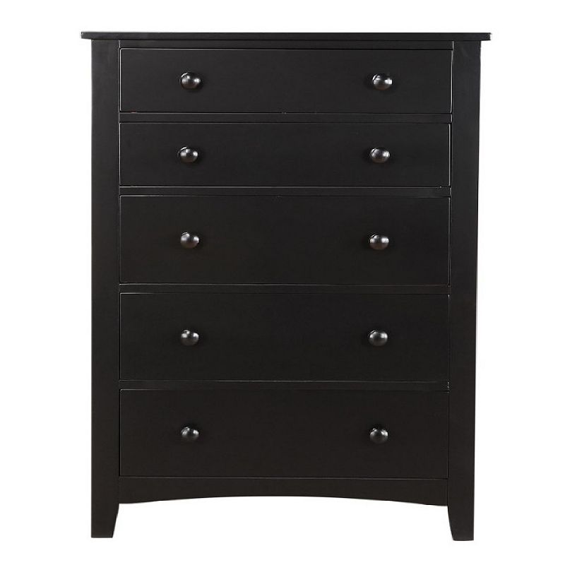 Pine Wood With Varied Size 5 Drawer Chest， Black