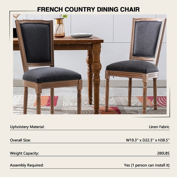 Mieres French Country Style Fabric Upholstered High Back Dining Chair， Farmhouse Kitchen Wooden Side Chairs (Set of 2) - N/A