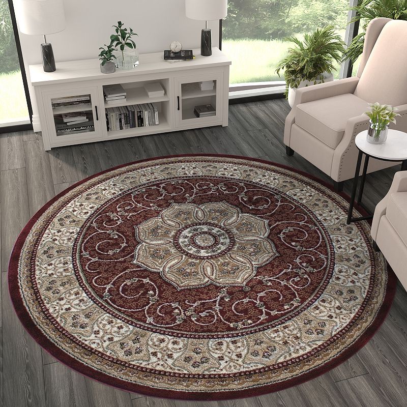 Masada Rugs Masada Rugs 7'x7' Traditional Round Area Rug in Burgundy - Design B404