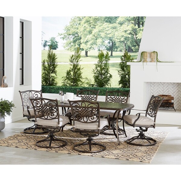 Agio Renditions 7Piece Set with 6 Swivel Rockers and 38in. x 72in. CastTop Table，Featuring Sunbrella® Fabric in Silver