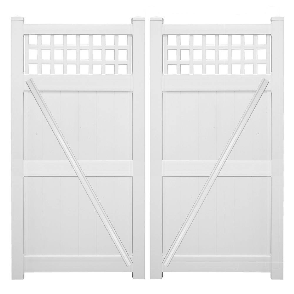 Weatherables Gideon 10.8 ft. W x 6 ft. H White Vinyl Privacy Double Fence Gate Kit DWPR-SQLAT11.3-6X65