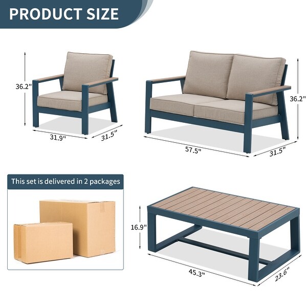 Zenova Aluminum Outdoor Sofa，Patio Sofa Sets，Patio Sectional Sofa Couch，Furniture Conversation Sets