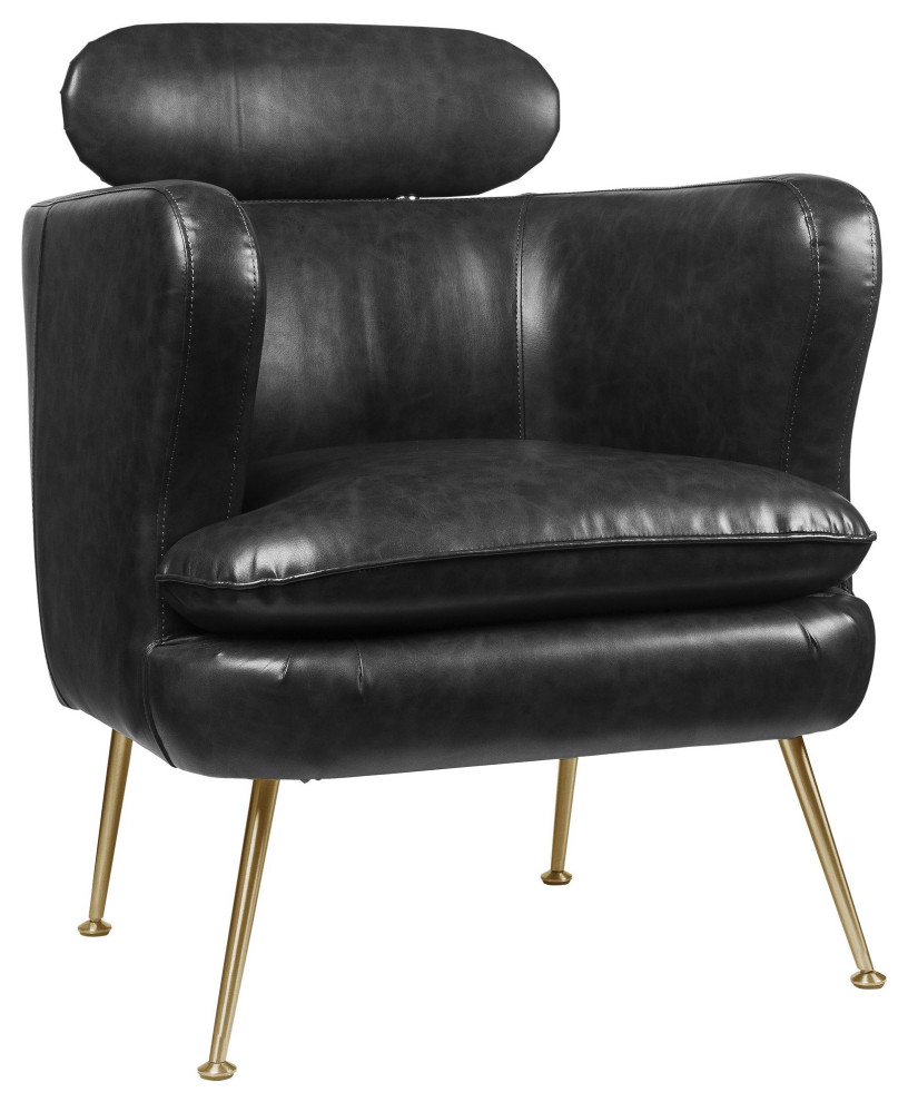 Unique Accent Chair  Gold Legs  Curved PU Leather Seat With Headrest  Dark Gray   Midcentury   Armchairs And Accent Chairs   by Declusia  Houzz