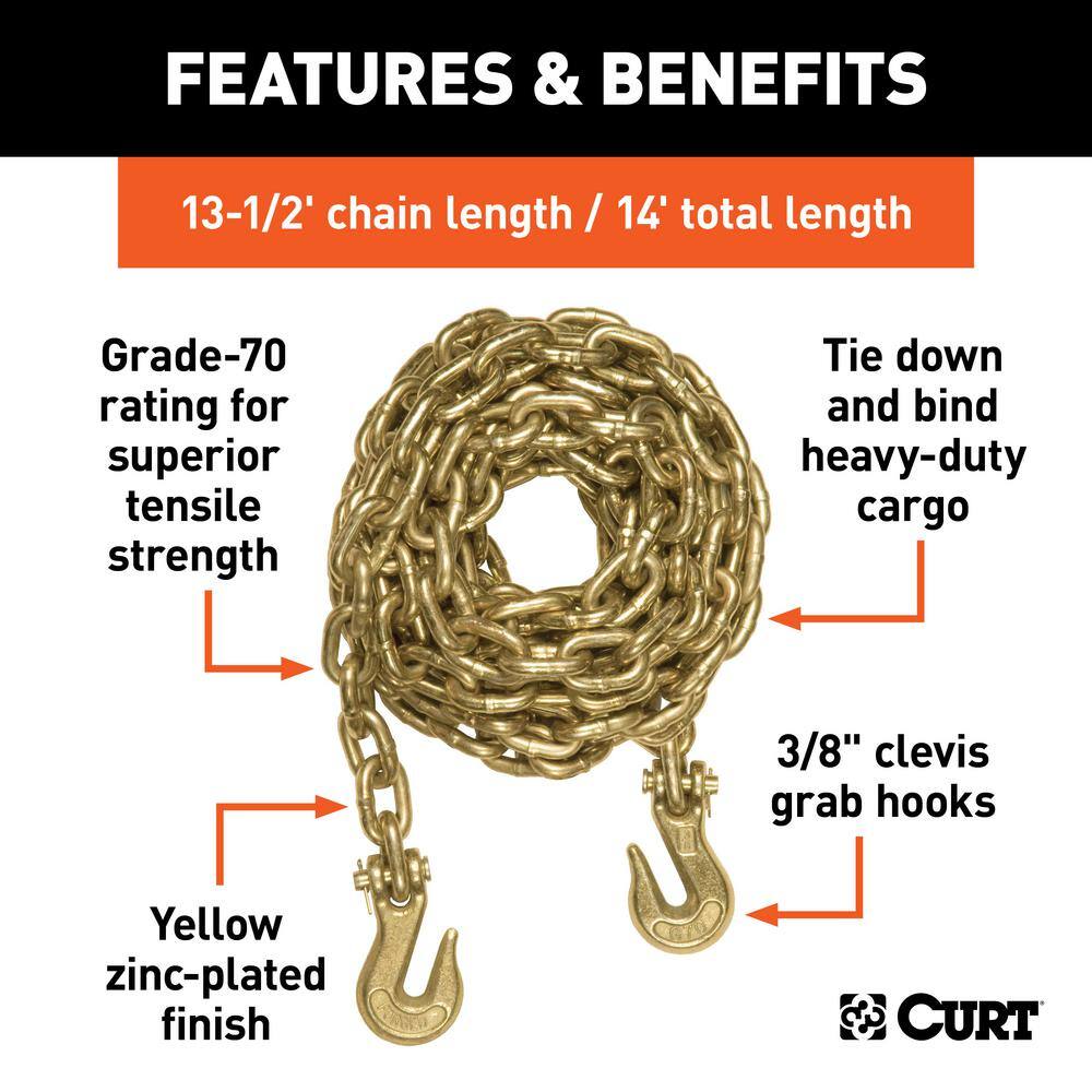 CURT 14' Transport Binder Safety Chain with 2 Clevis Hooks (26400 lbs. Yellow Zinc) 80309