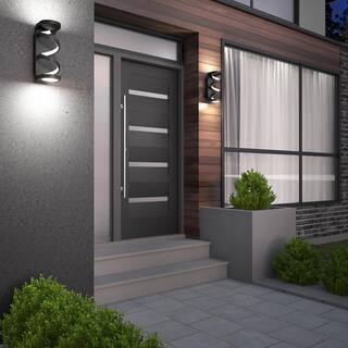 Artika Swirl Black Modern 3 CCT Integrated LED Outdoor Hardwired Garage and Porch Light Lantern Sconce OUT-SWR-MB