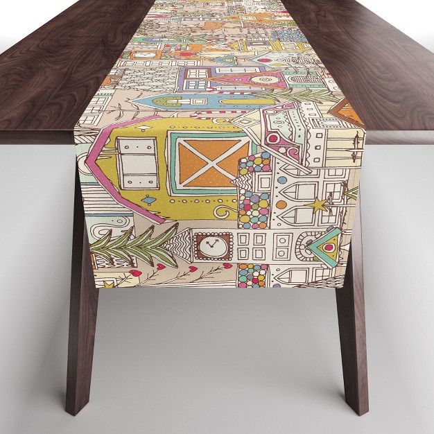 Sharon Turner Vintage Gingerbread Town Table Runner Society6