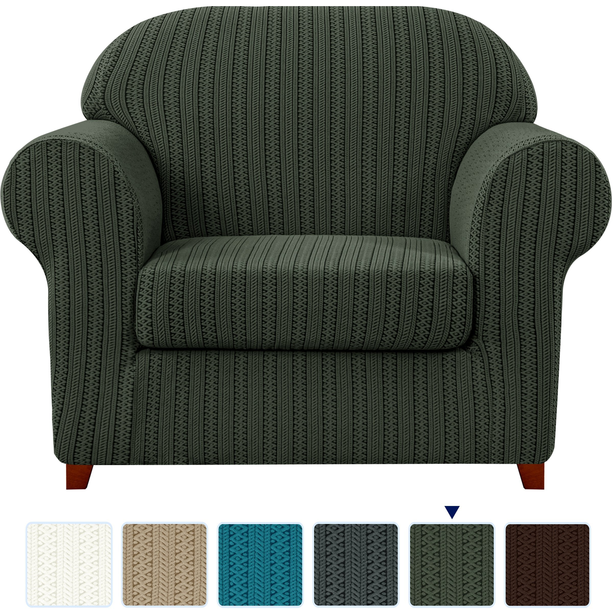 Subrtex Sofa Pet-Friendly Slipcovers Striped Polyester, Green, 2-Piece