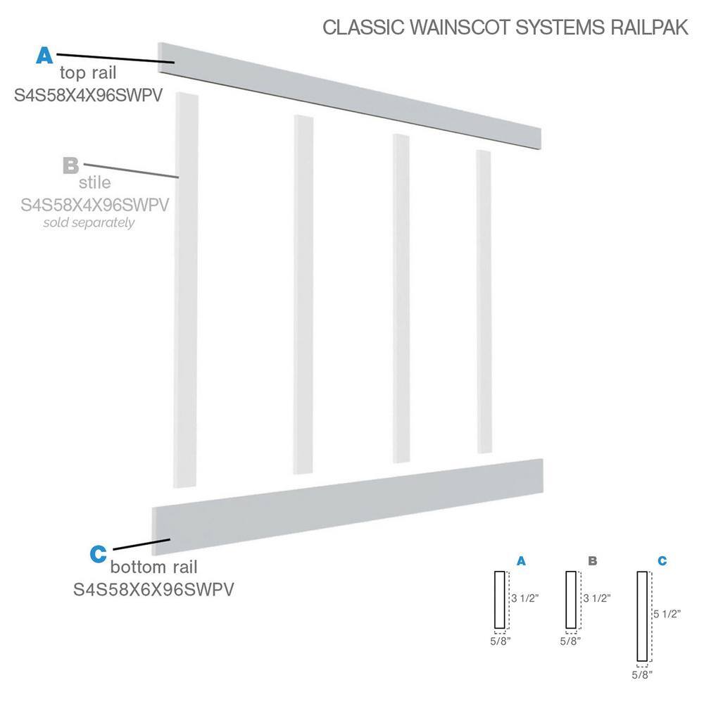 Ekena Millwork 58 in. X 96 in. X 5-12 in. Expanded Cellular PVC Classic Wainscot Moulding System WPKP0604X96BBCS