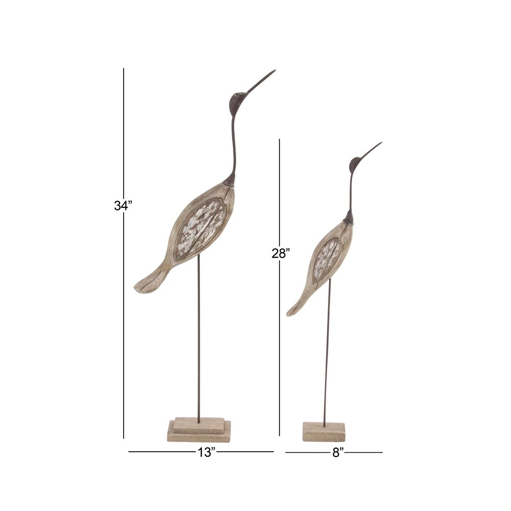 Brown Wood Bird Sculpture (Set of 2)   13 x 4 x 34 and 8 x 3 x 28