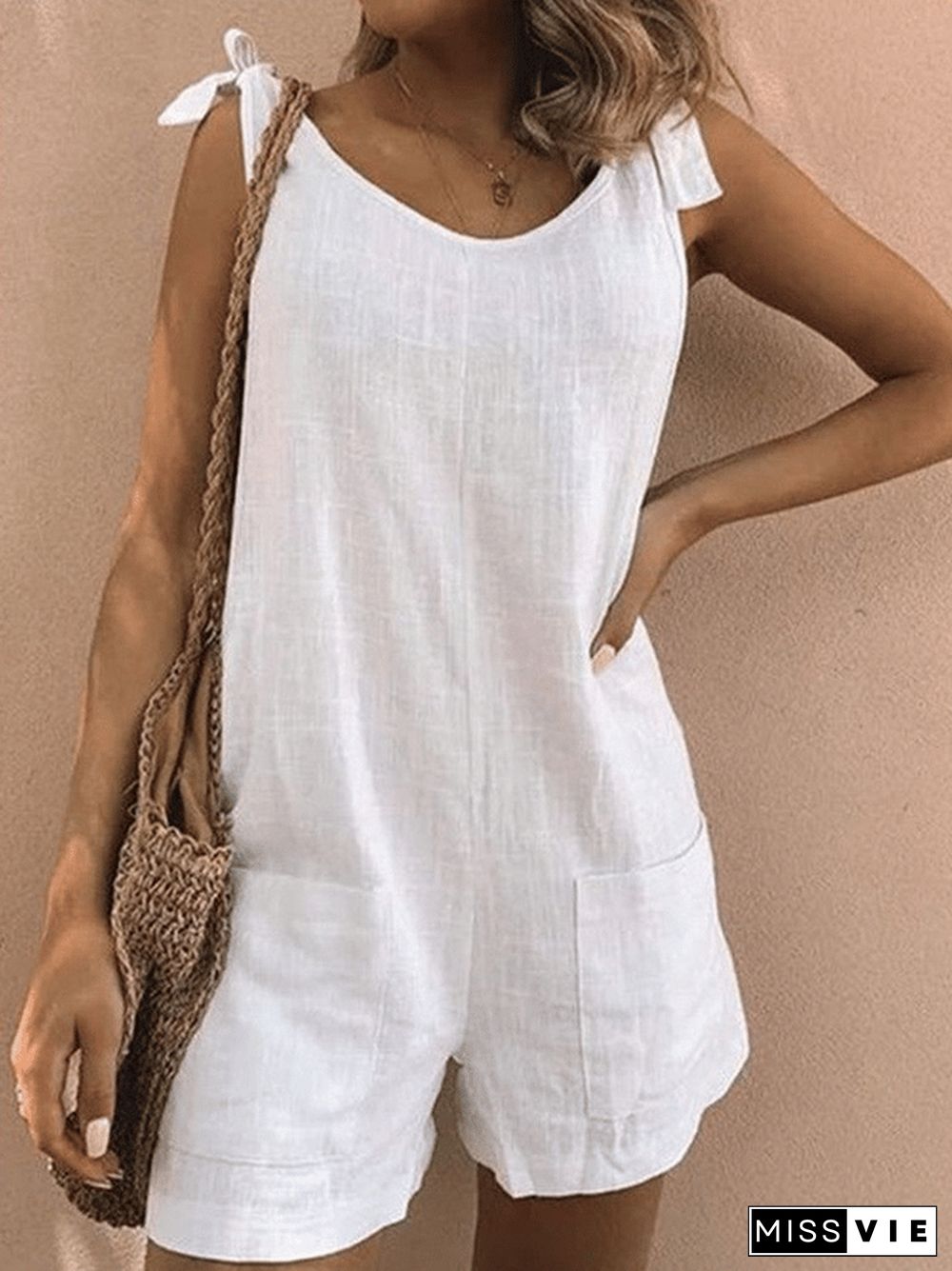 Women's Patch Pocket Cotton Linen Jumpsuit