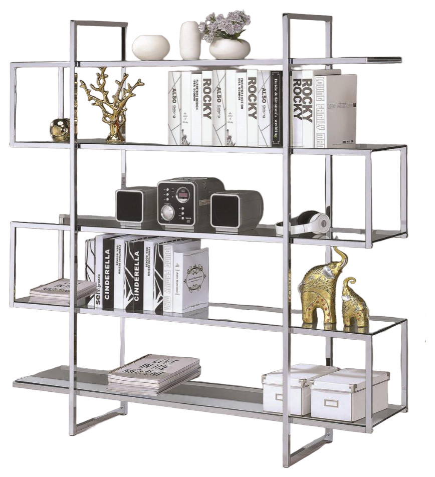 Contemporary Bookcase  Geometric Design With Chrome Frame  ampClear Glass Shelves   Contemporary   Bookcases   by Decorn  Houzz