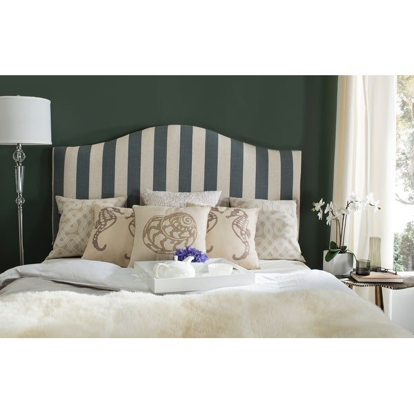 SAFAVIEH Connie Grey and White Stripe Upholstered Camelback Headboard (Queen) - - 10329131