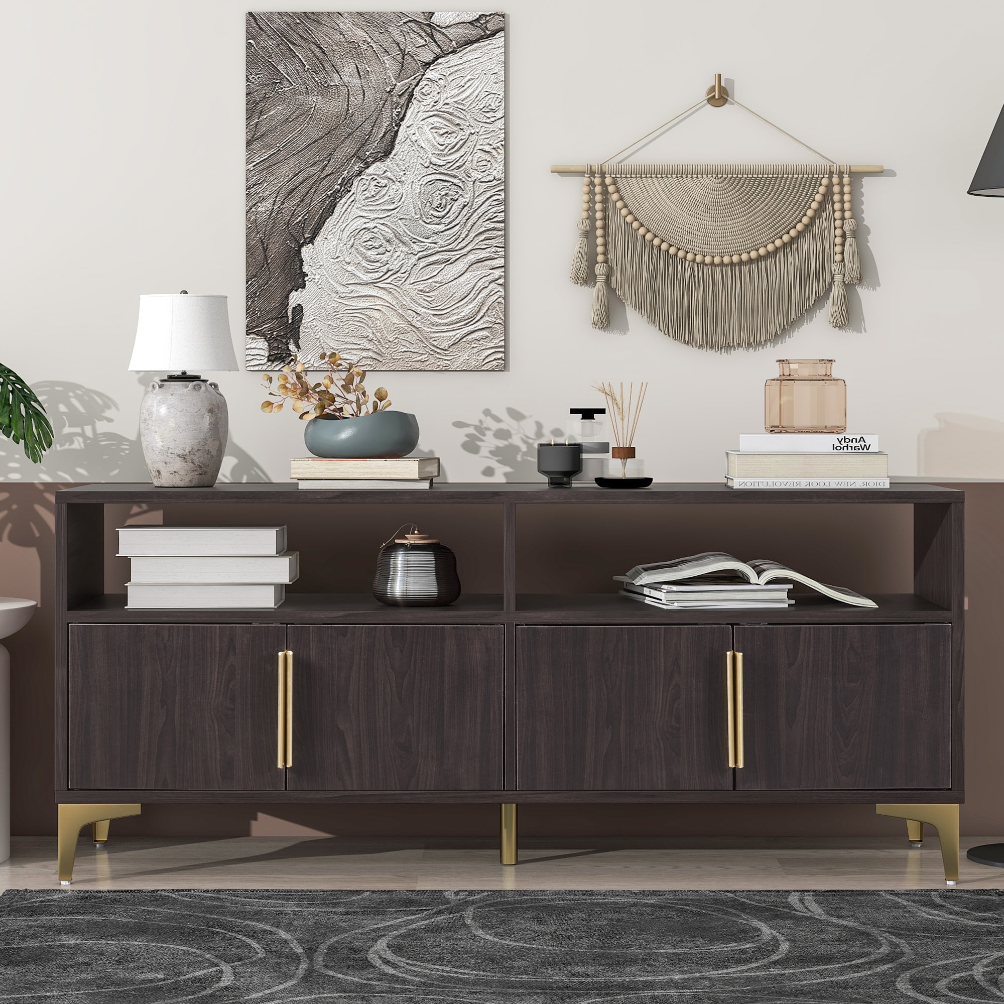 Nestfair Sideboard with Gold Metal Legs and Magnetic Suction Doors