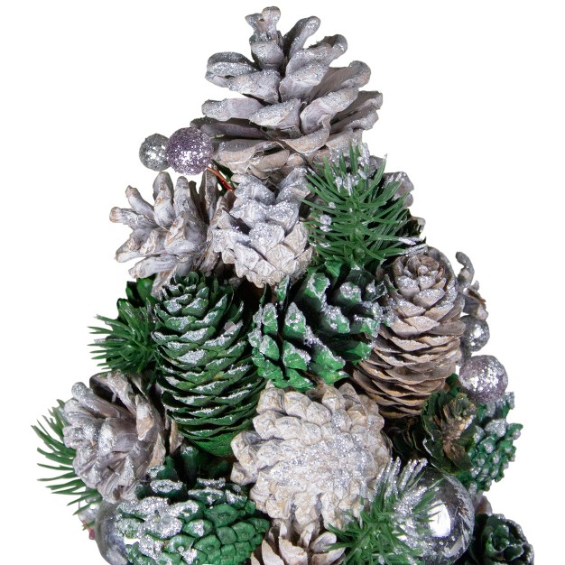 Green And Silver Pinecone With Ornaments Table Top Cone Christmas Tree Embellished In Glitter