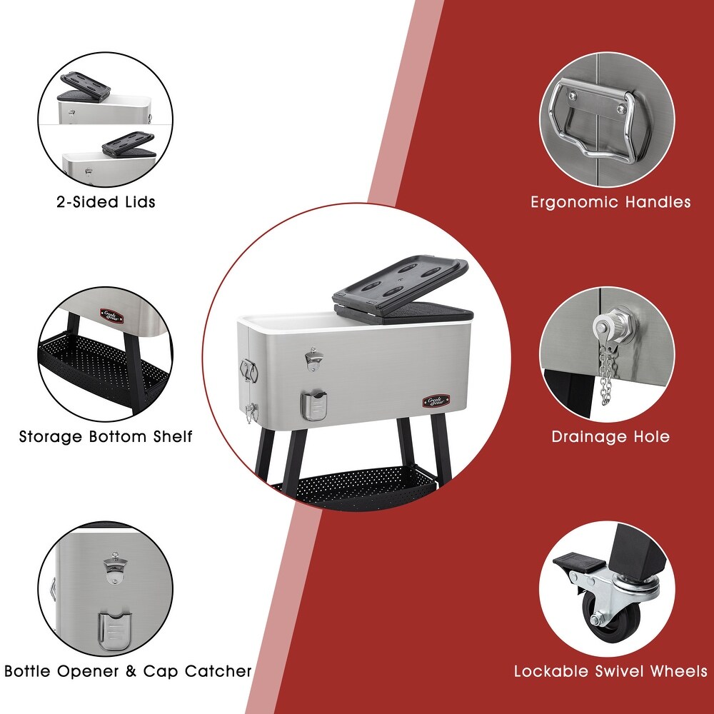 Creole Feast CL8001S 80 Quart Portable Cold Drink Beverage Premium Rolling Cooler  Silver