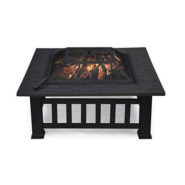 DIRECT WICKER Maxwell 31 in W x 16 in H Square Steel Deep Wood Burning Bowl Fire Pit with Cover