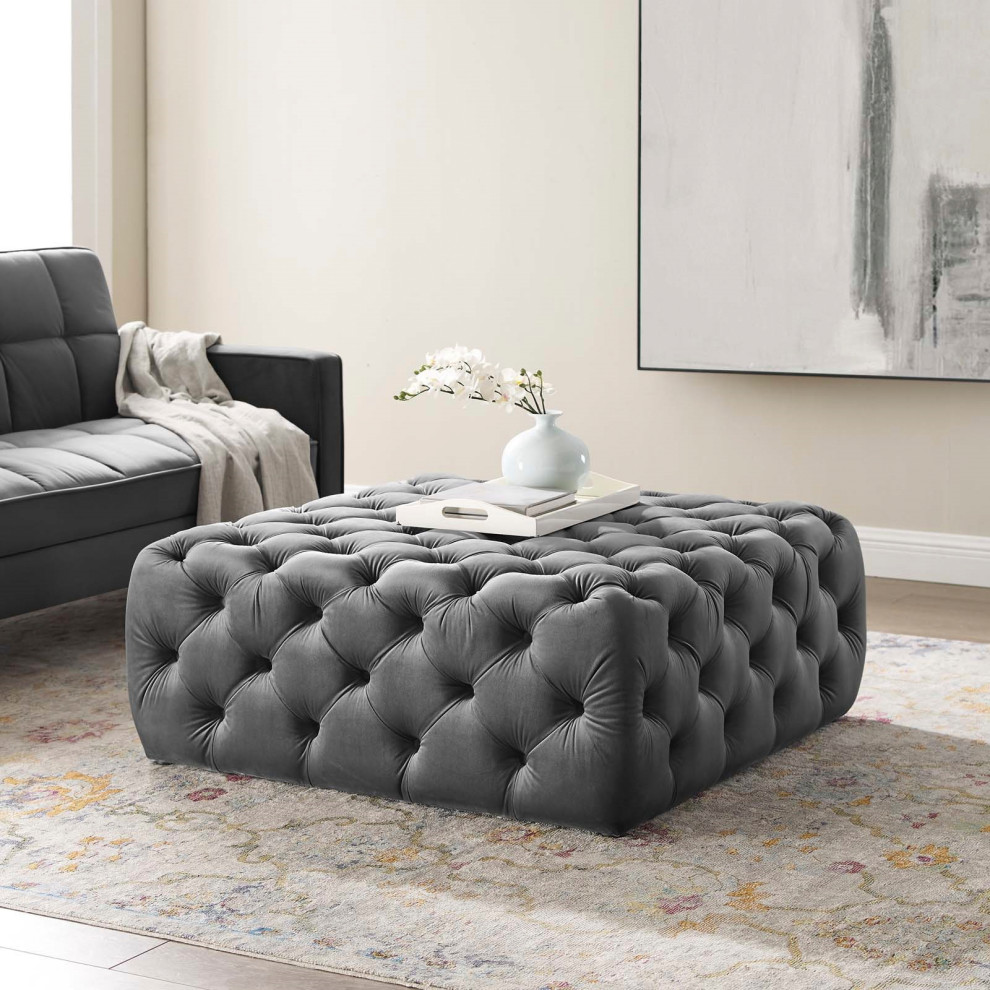 Button Tufted Velvet Ottoman  Square Tufted Coffee Table Cocktail Ottoman   Transitional   Footstools And Ottomans   by mod space furniture  Houzz