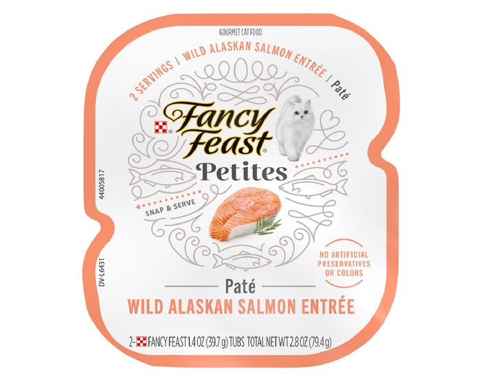 Purina Fancy Feast Petites Wild Alaskan Salmon Entrée Paté Gourmet Cat Food， 2.8 oz.