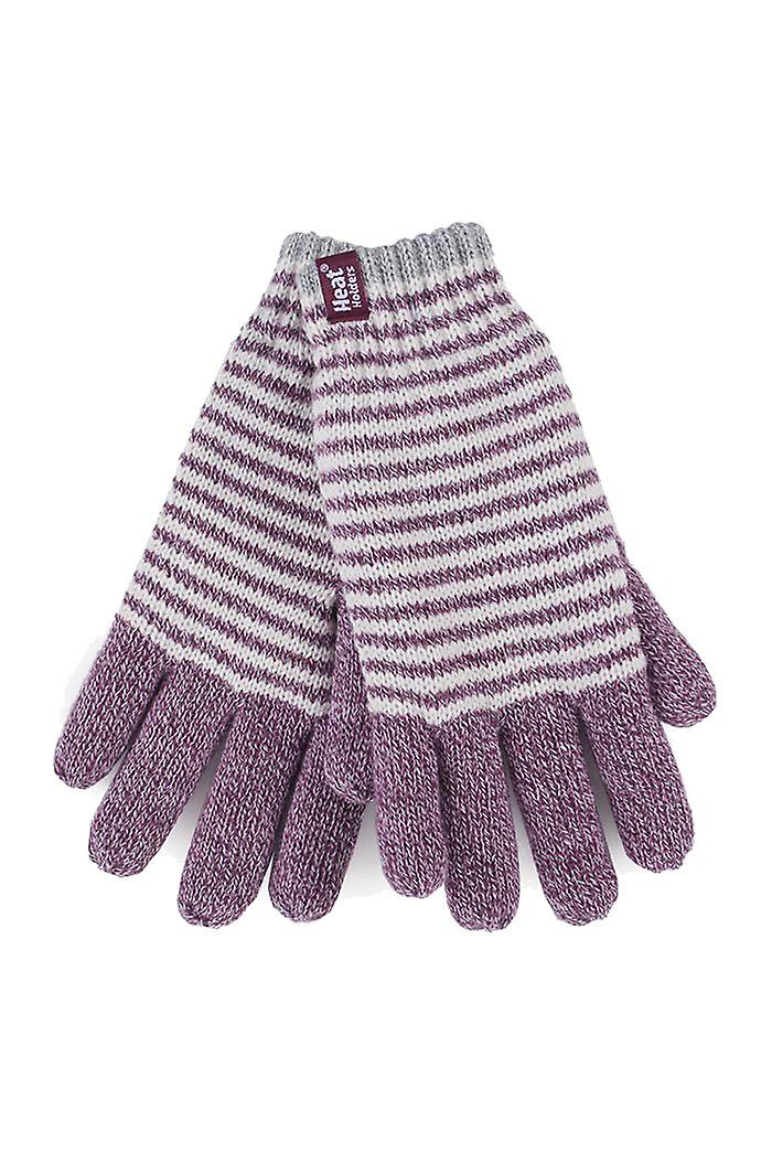 Womens striped fleece lined thermal gloves